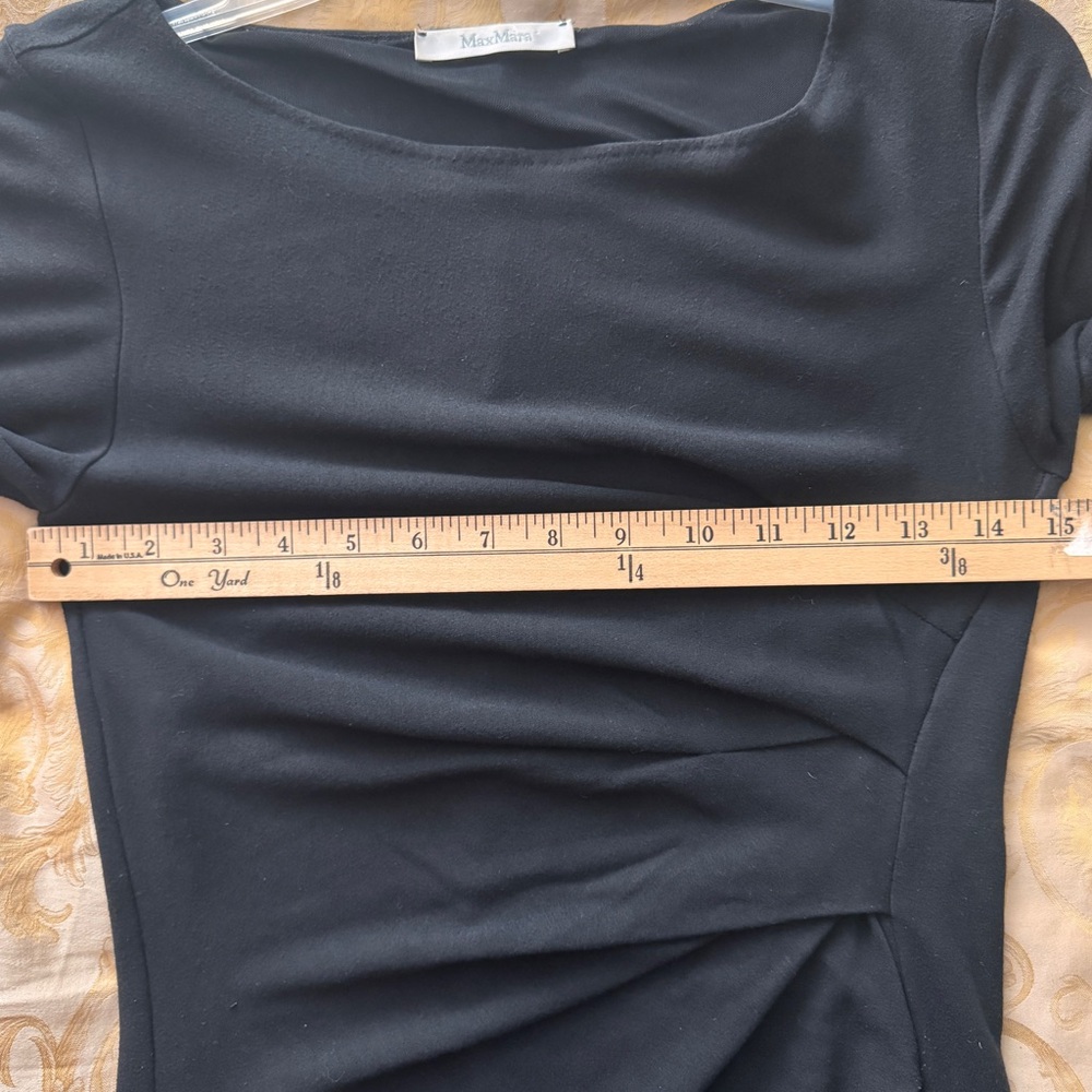 ❤️ MaxMara Black Ruched Sheath Dress Bateau Neckline 3/4 Sleeve Size 2 - Picture 10 of 13